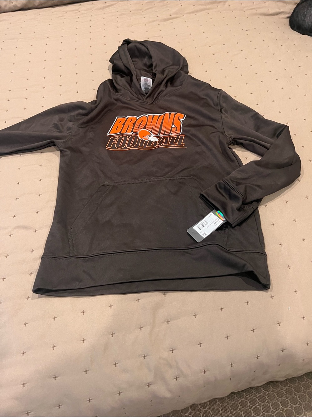 Youth Browns Football Hooded Sweatshirt - Brown with Orange Logo